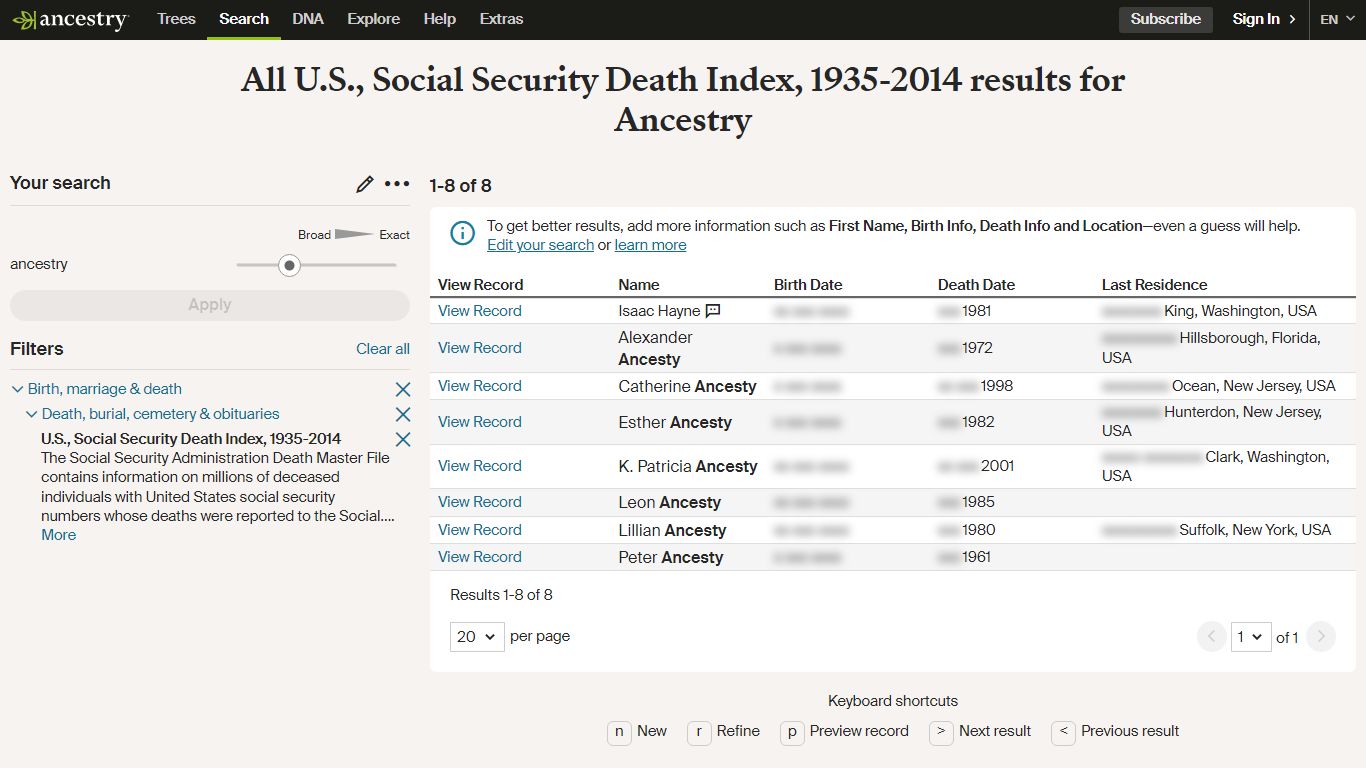 U.S., Social Security Death Index, 1935-2014 - Ancestry.com